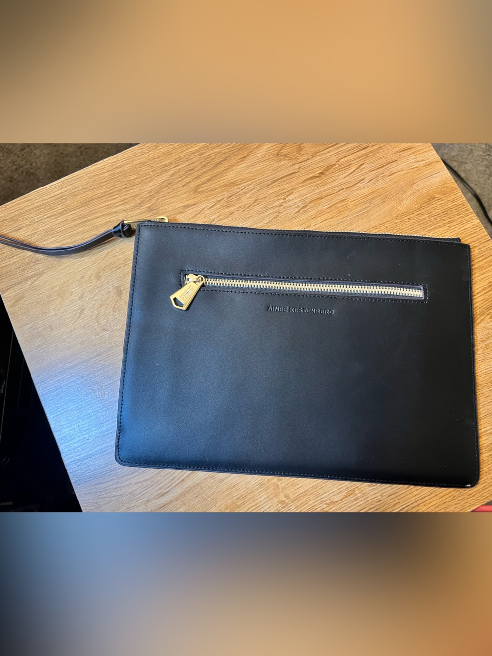 Aimee Kestenberg Black Wristlet with Gold Zip Detail